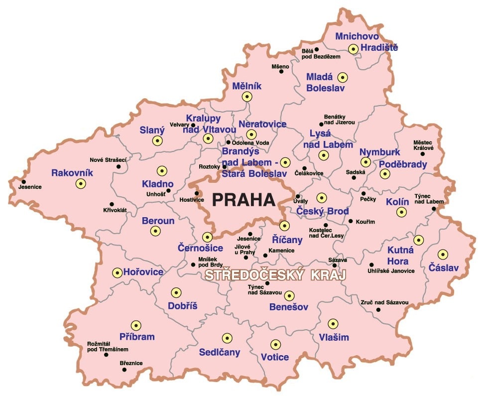 Mapa se Středočeským krajem a Prahou